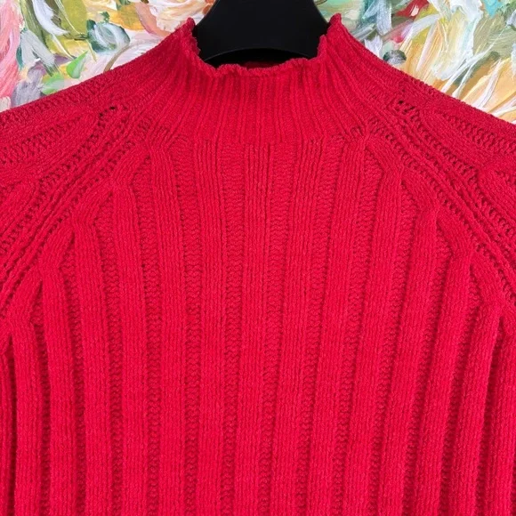 American Eagle Red Ribbed Knit Mock Neck Sweater (XS) - Picture 4 of 14